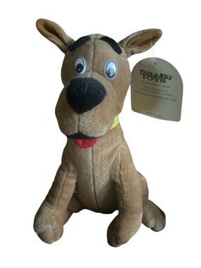 Vintage Brown Plush Dog Toy with Yellow Collar and Black Nose